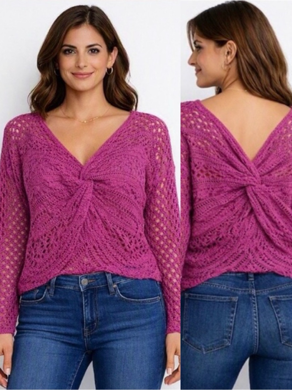 🌺Twist Front/Back Crochet Sweater